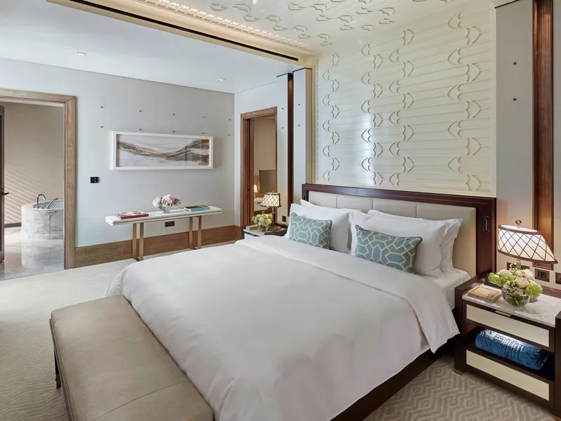 Mandarin Oriental Doha — contemporary luxury tower above Msheireb Downtown with Gulf panorama