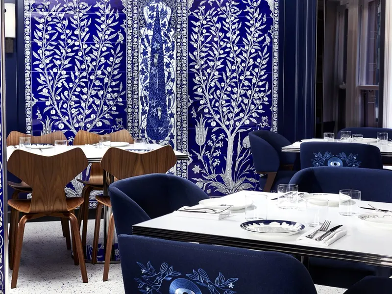 Emsherif London — elegant Lebanese restaurant interior with warm gold lighting in Mayfair